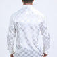 Mens Jacquard Fabric Print Modern Fit Long Sleeve White Shirt