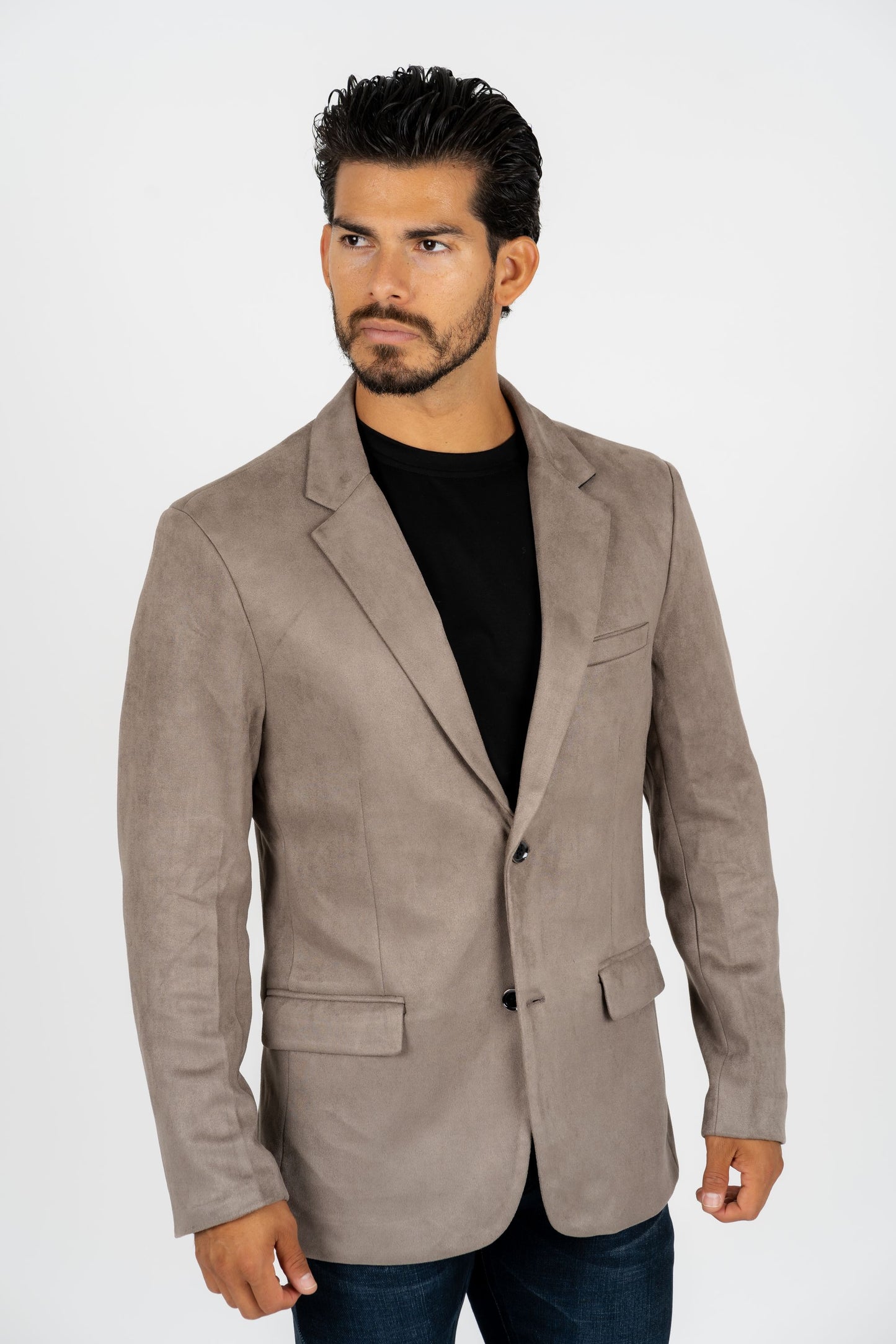 Men's Double Button Mink Faux-Suede Blazer