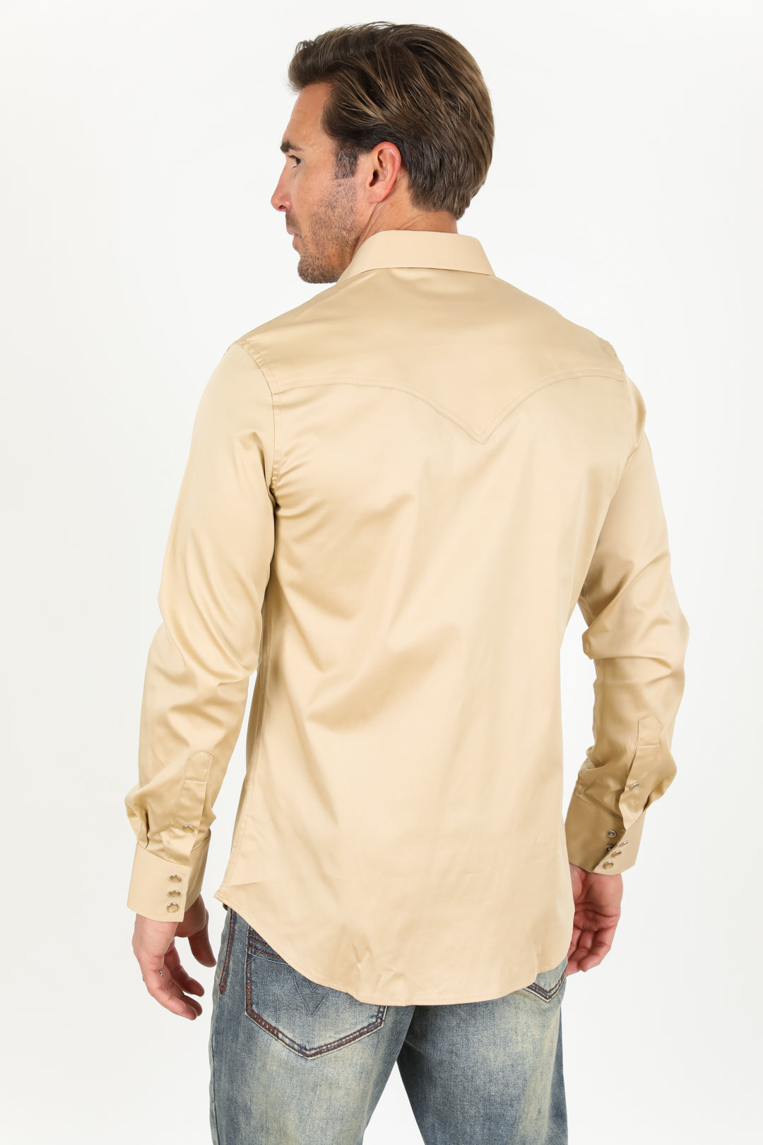 Men's Modern Fit Solid Beige Dress Shirt