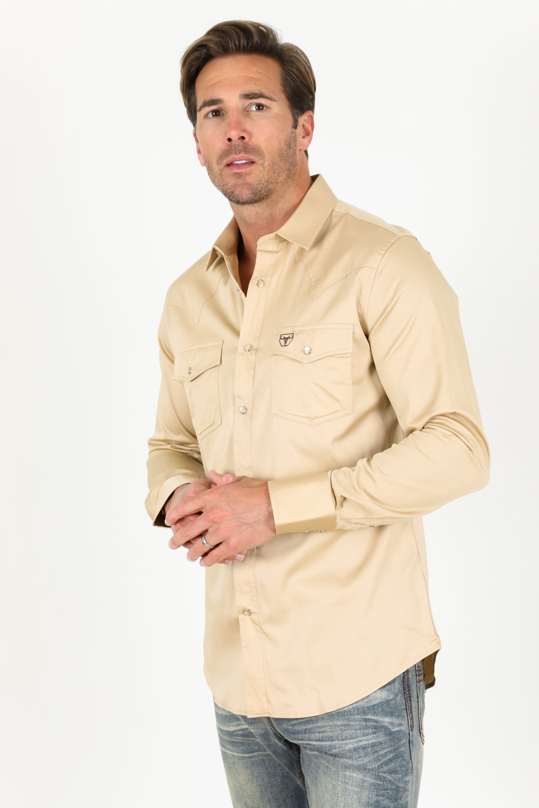 Men's Modern Fit Solid Beige Dress Shirt