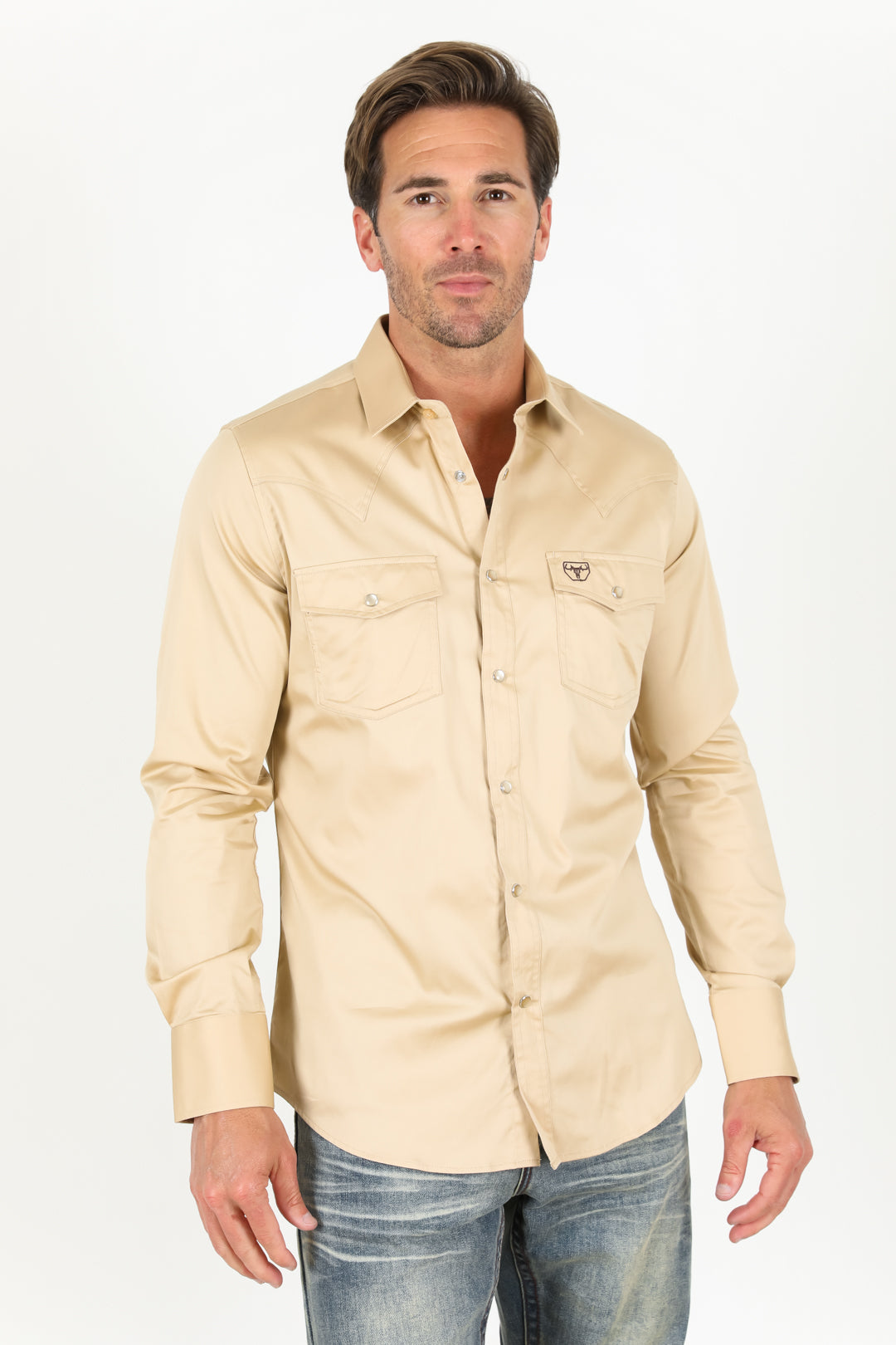 Men's Modern Fit Solid Beige Dress Shirt