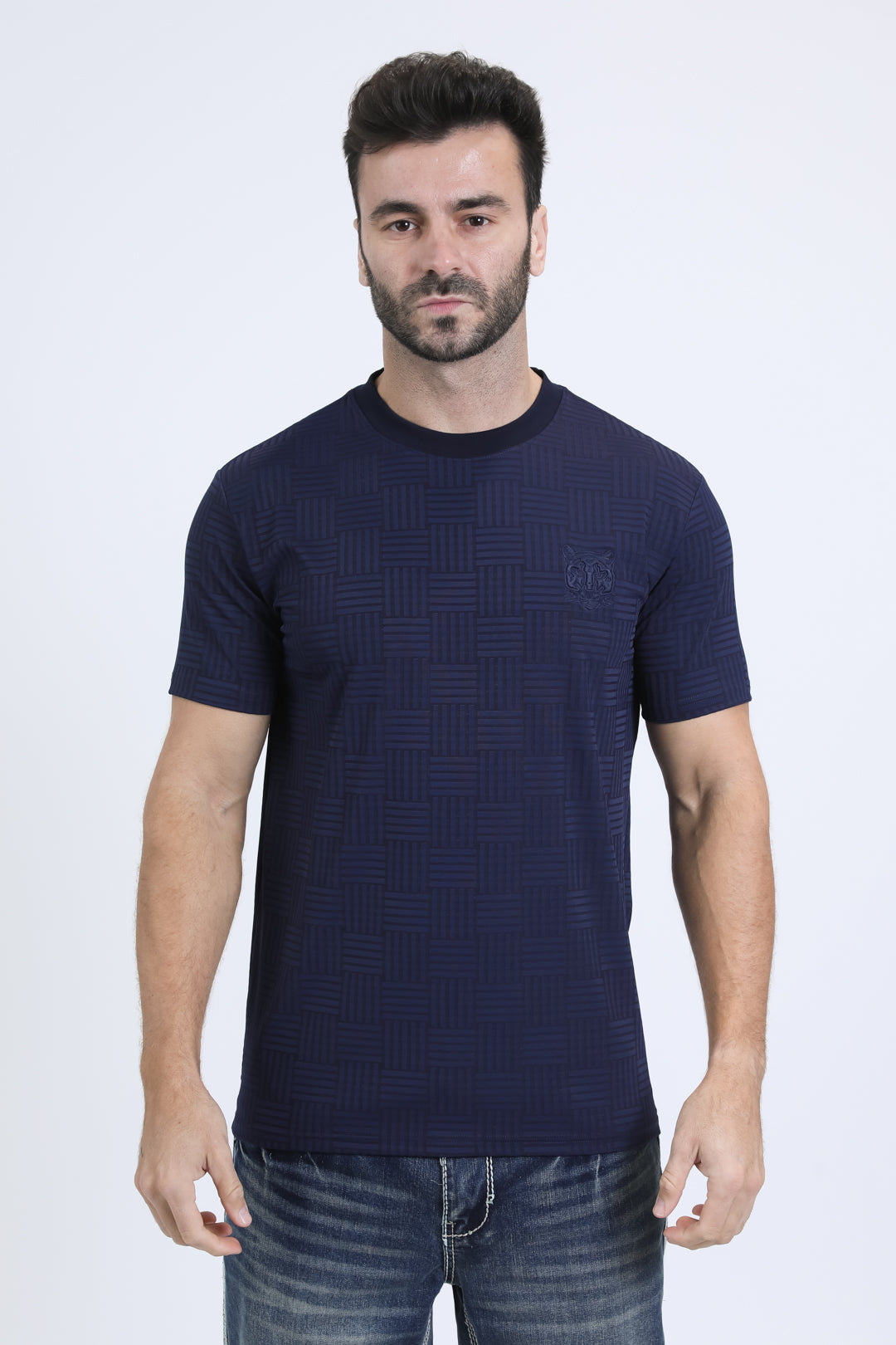 Mens Modern Fit Cotton Stretch Navy T-Shirt