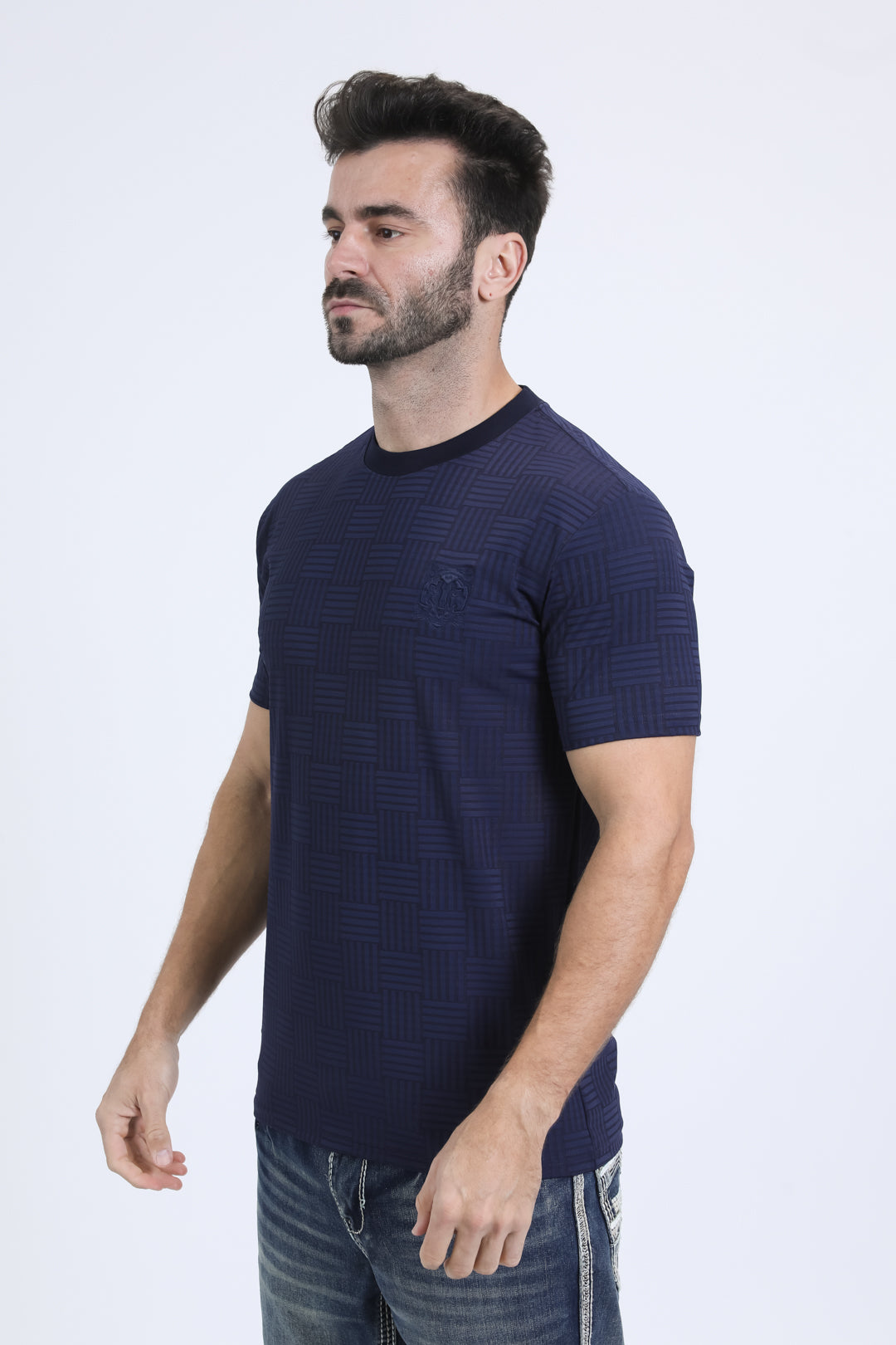 Mens Modern Fit Cotton Stretch Navy T-Shirt