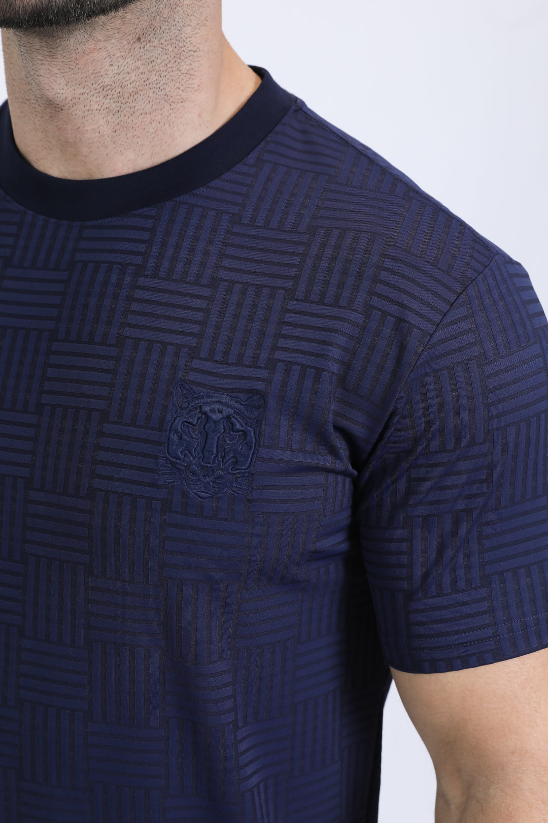 Mens Modern Fit Cotton Stretch Navy T-Shirt