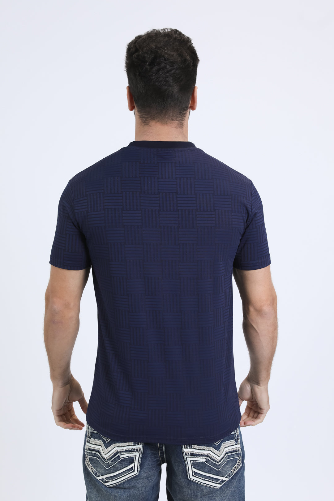 Mens Modern Fit Cotton Stretch Navy T-Shirt