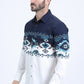 Men's Modern Fit Cotton Stretch Rodeo Panoramic Print White Shirt