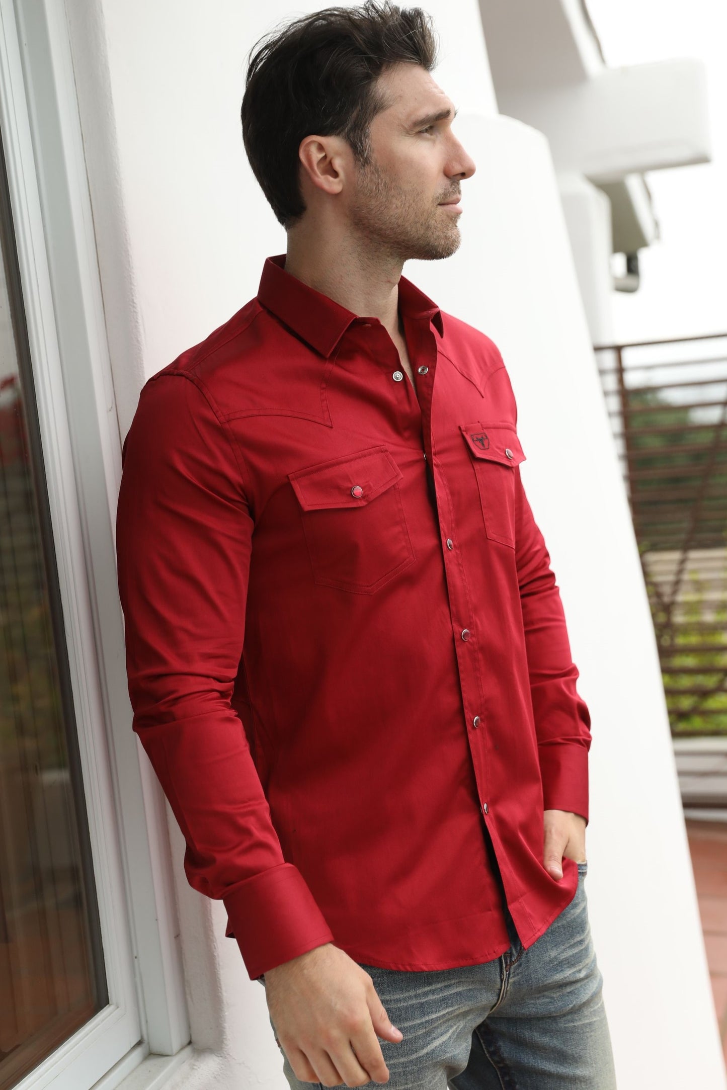 Men's Modern Fit Solid Red Dress Shirt