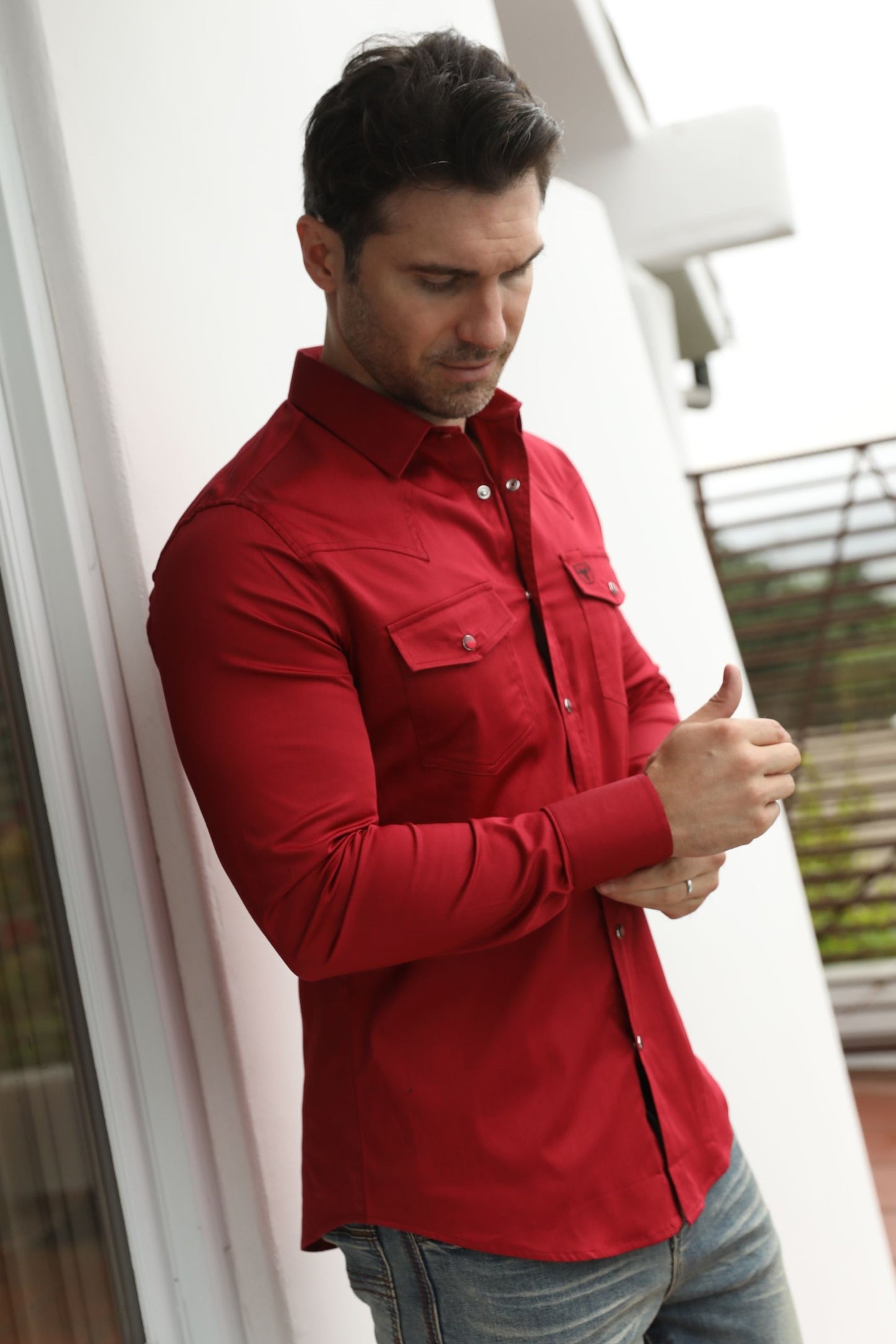 Men's Modern Fit Solid Red Dress Shirt