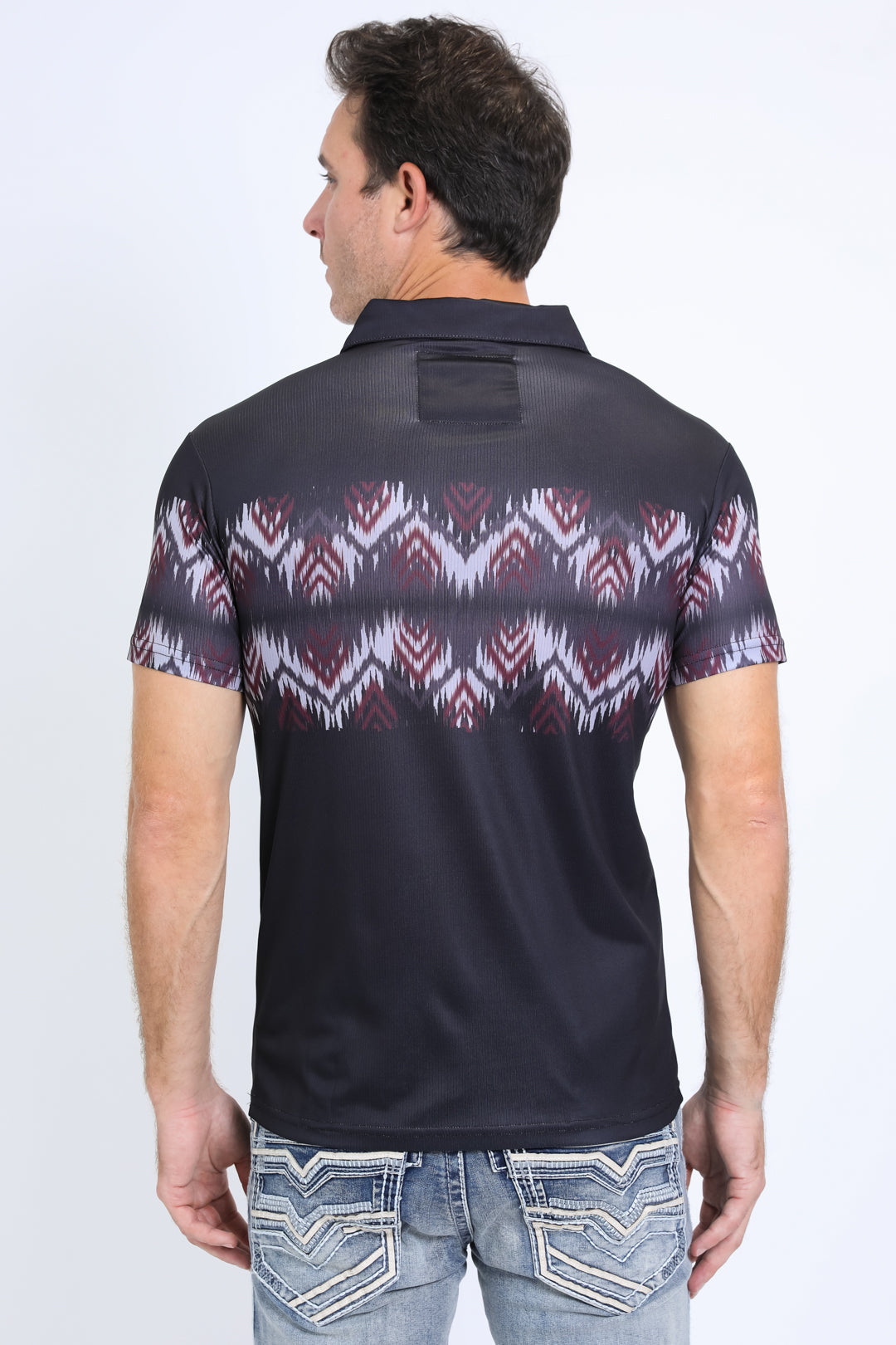 Men's Performance Fabric Aztec Panoramic Print Black Polo