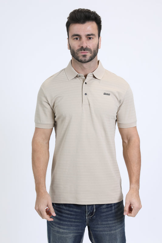 Mens Modern Fit Stretch Cotton Beige Polo