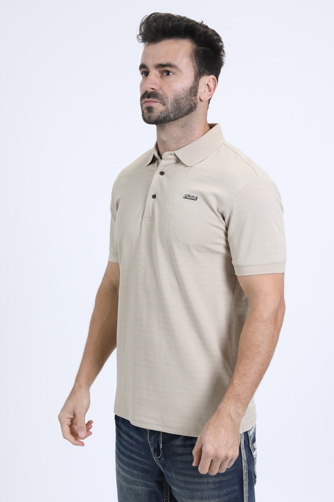 Mens Modern Fit Stretch Cotton Beige Polo