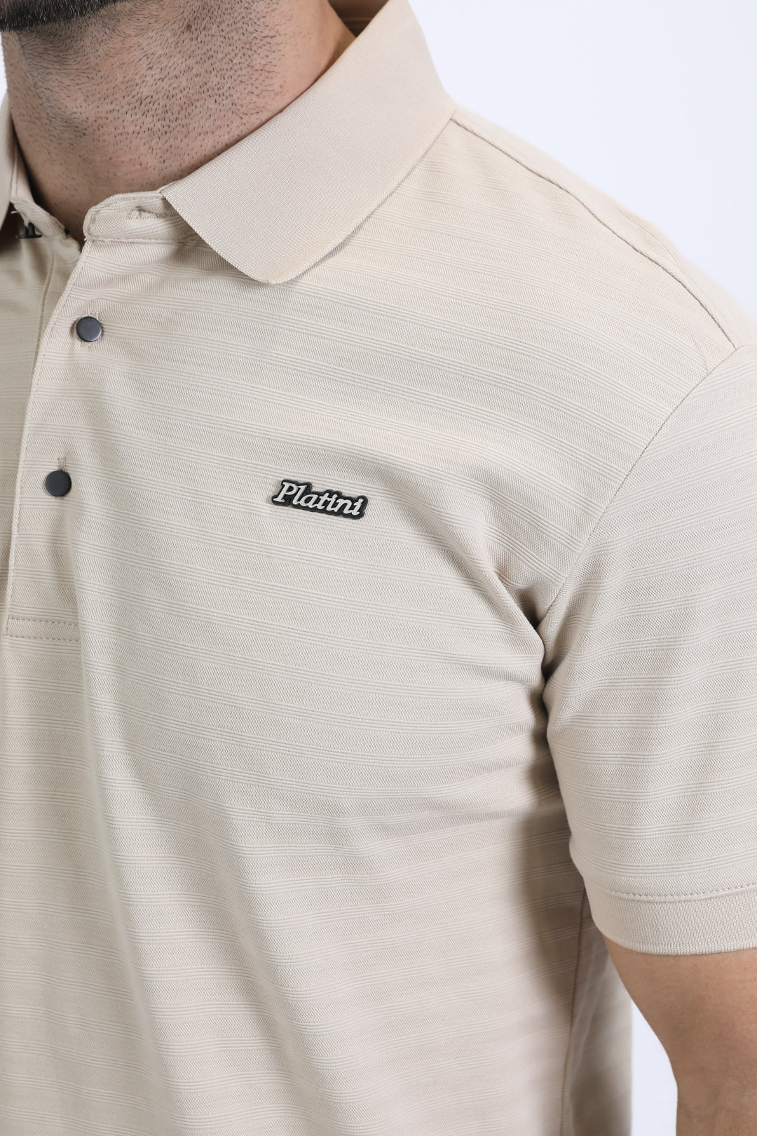 Mens Modern Fit Stretch Cotton Beige Polo