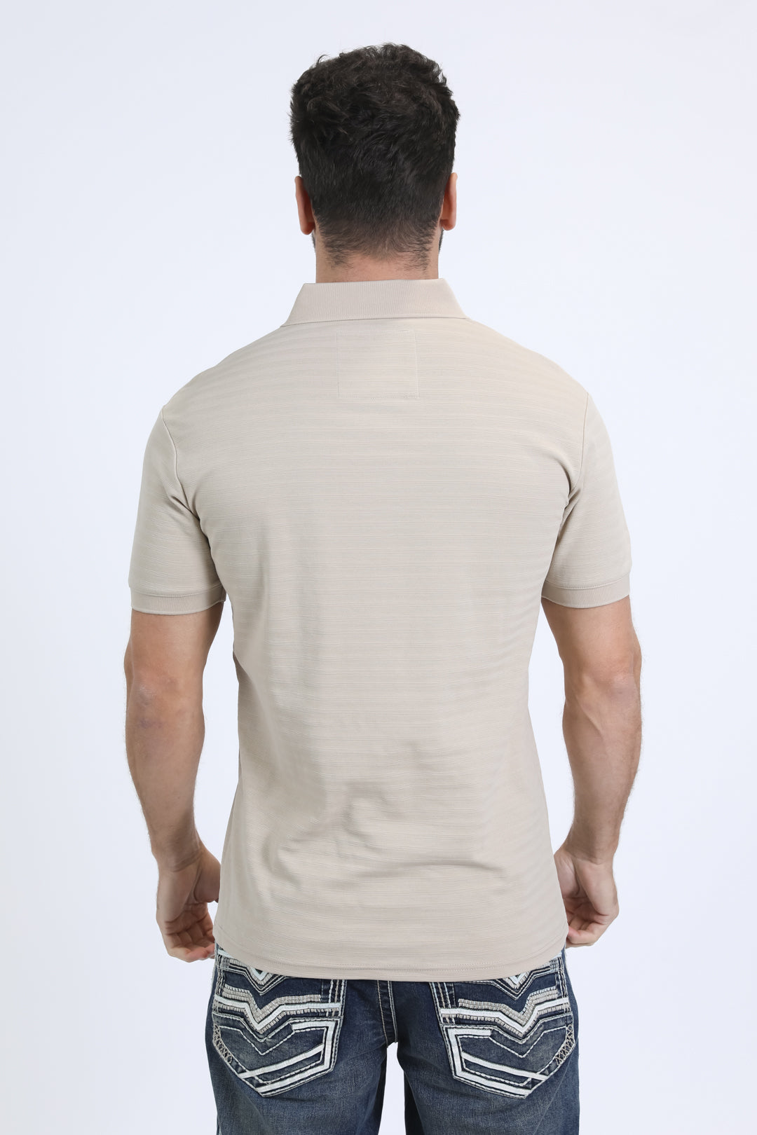 Mens Modern Fit Stretch Cotton Beige Polo