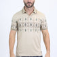 Mens Modern Fit Stretch Cotton Beige Polo with Aztec Print