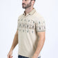 Mens Modern Fit Stretch Cotton Beige Polo with Aztec Print