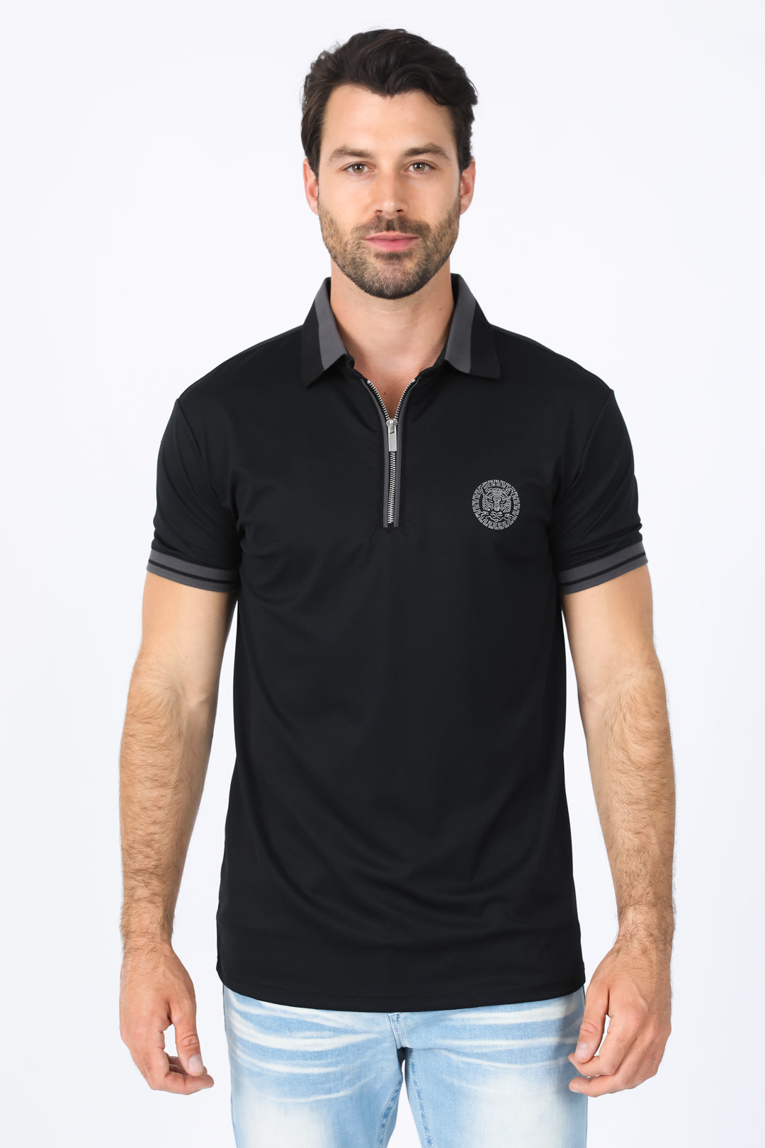 Mens Modern Fit Stretch Cotton Black Polo