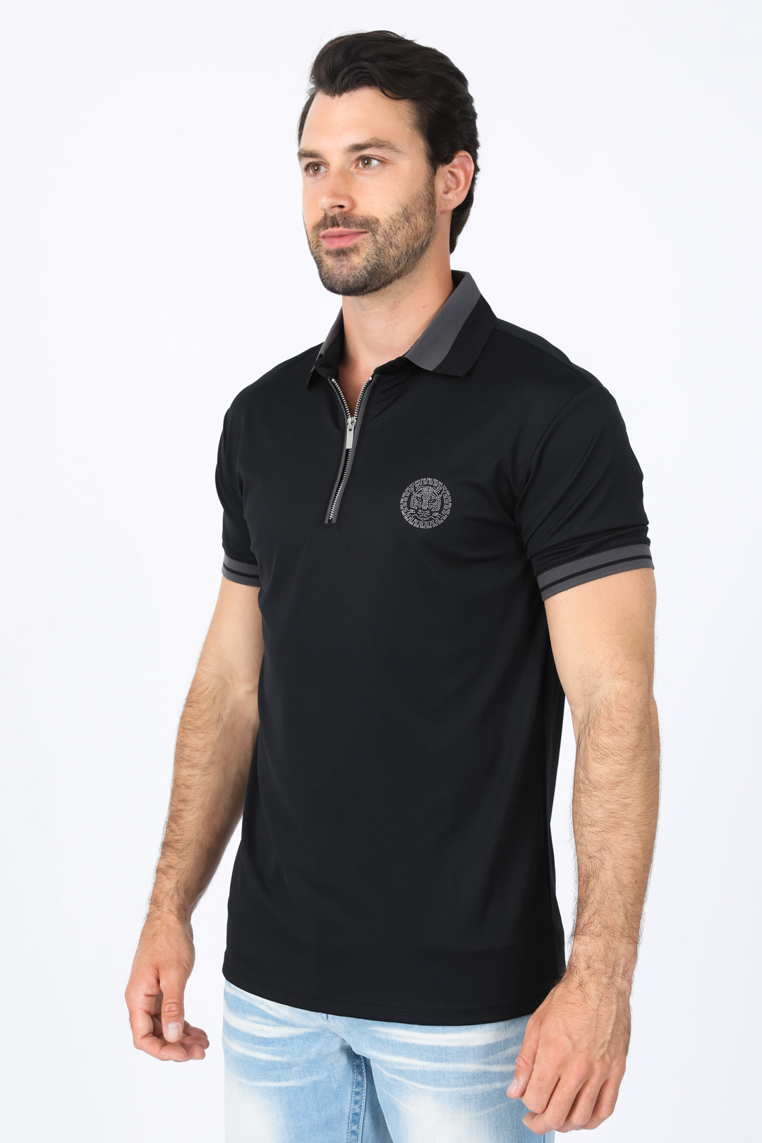 Mens Modern Fit Stretch Cotton Black Polo