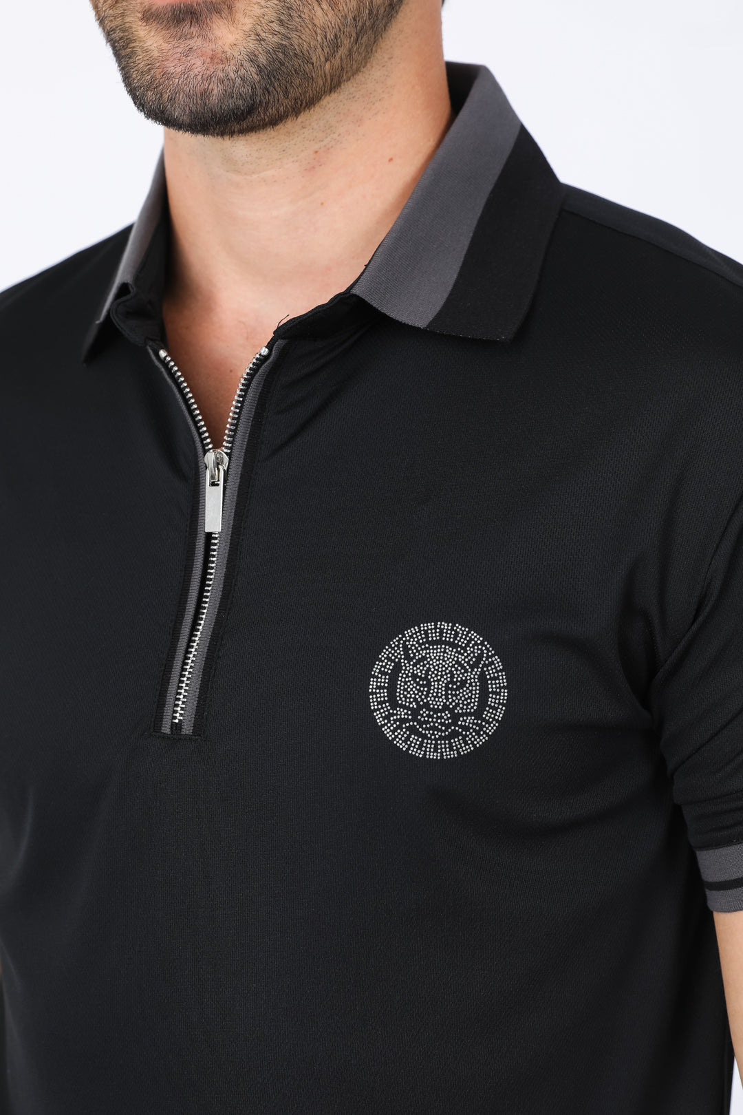 Mens Modern Fit Stretch Cotton Black Polo