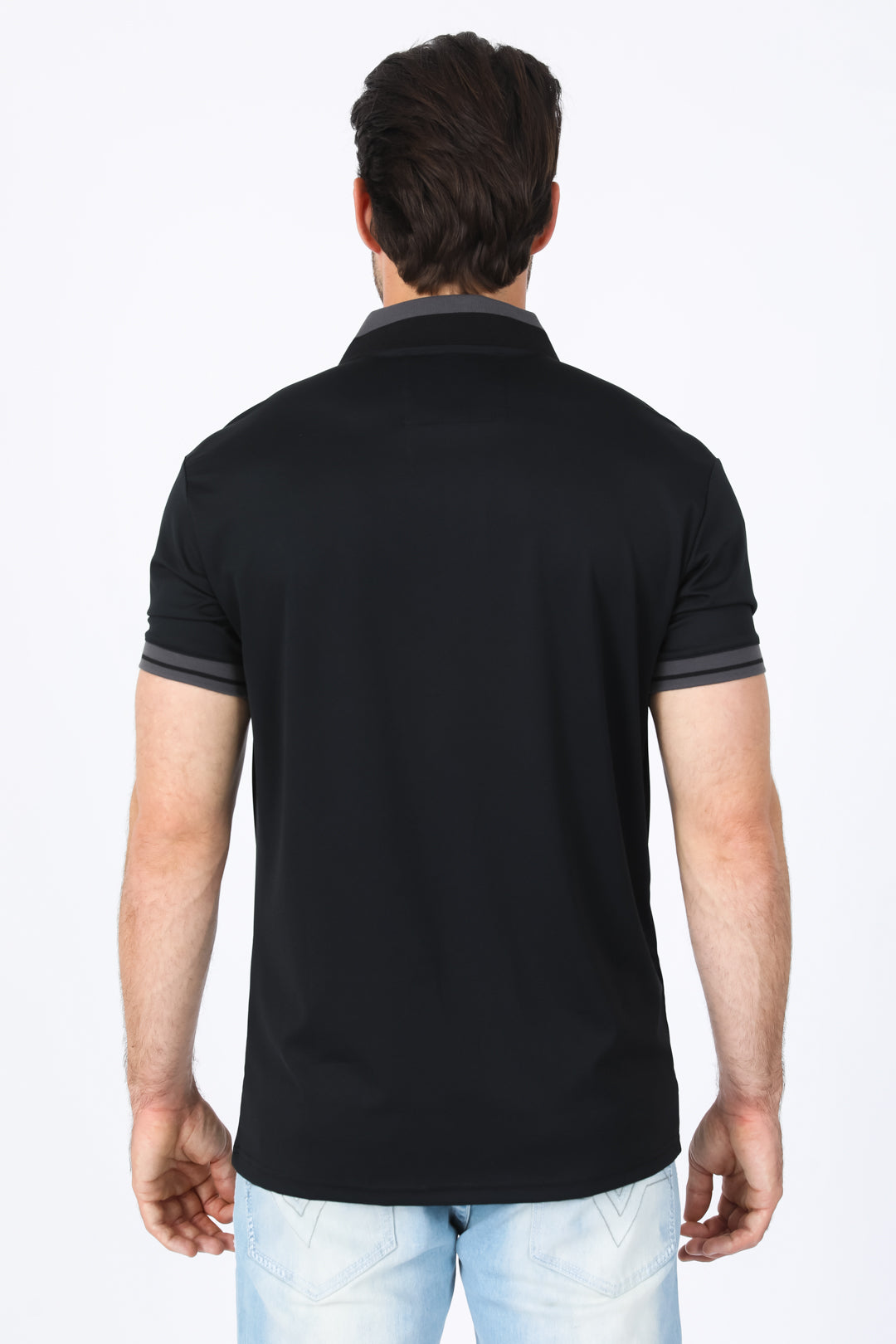 Mens Modern Fit Stretch Cotton Black Polo