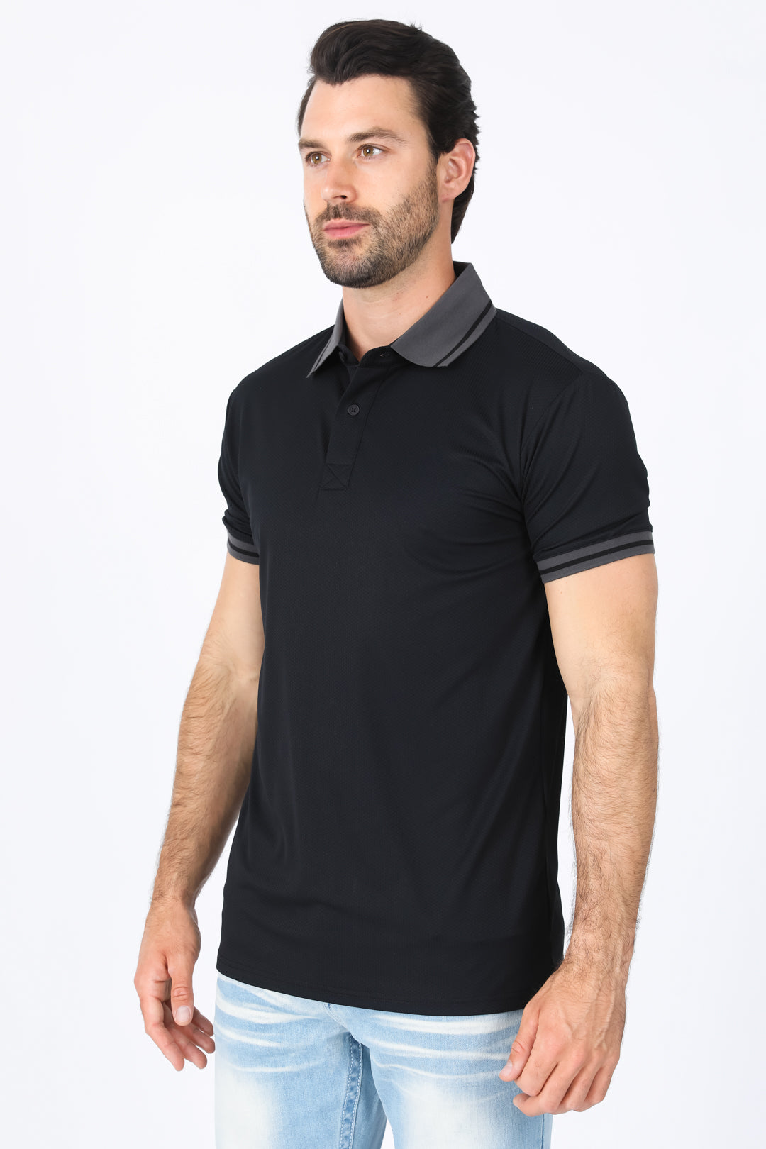 Mens Modern Fit Stretch Cotton Black Polo