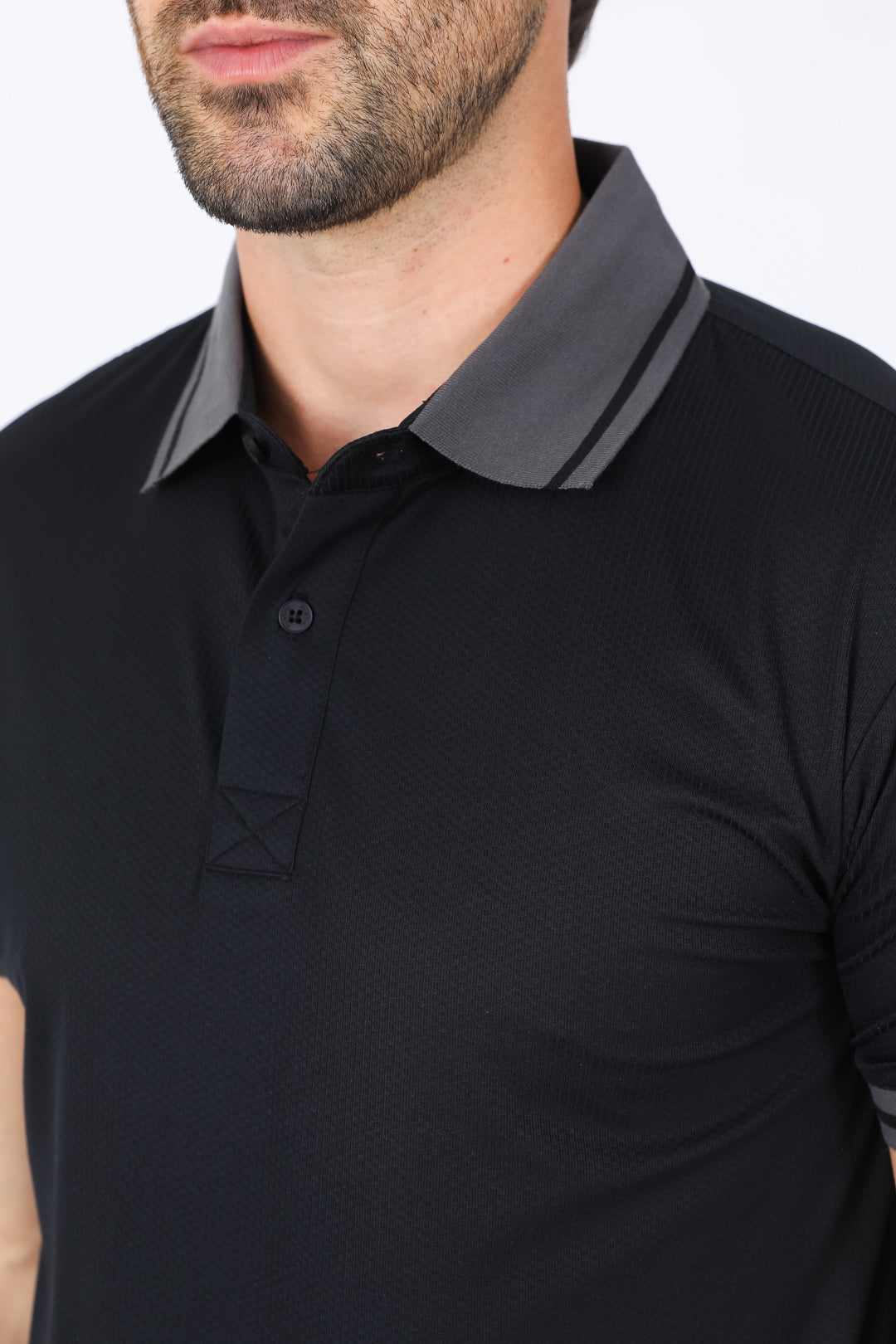 Mens Modern Fit Stretch Cotton Black Polo