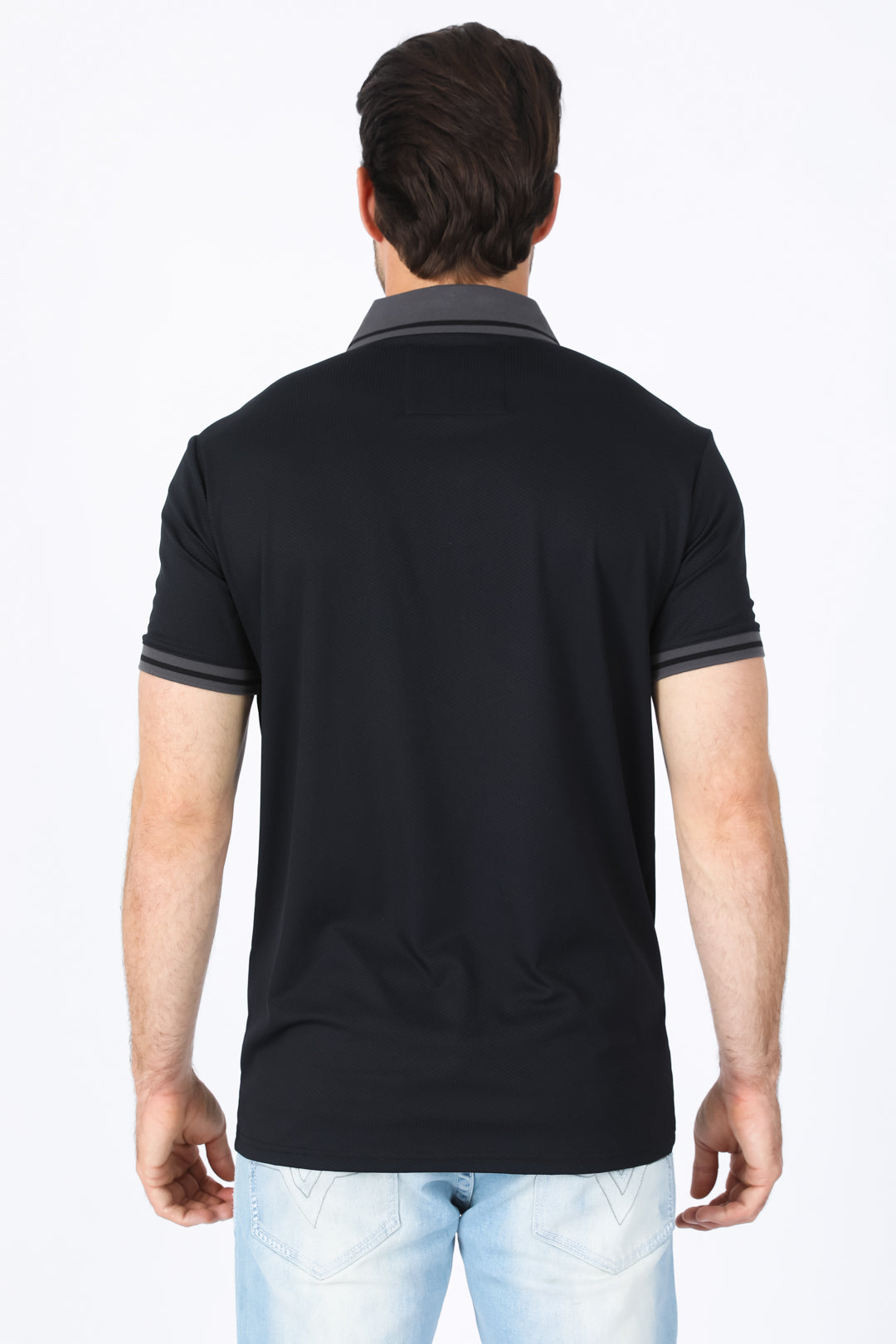 Mens Modern Fit Stretch Cotton Black Polo