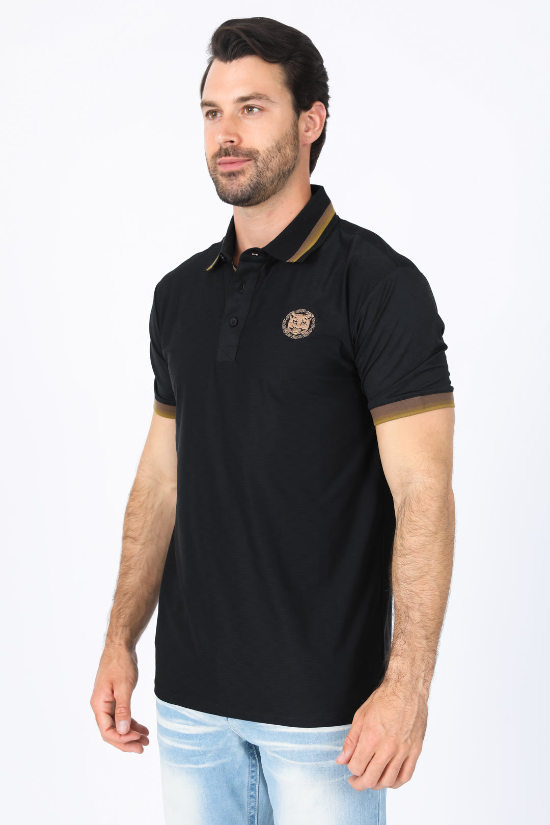 Mens Modern Fit Stretch Cotton Black Polo