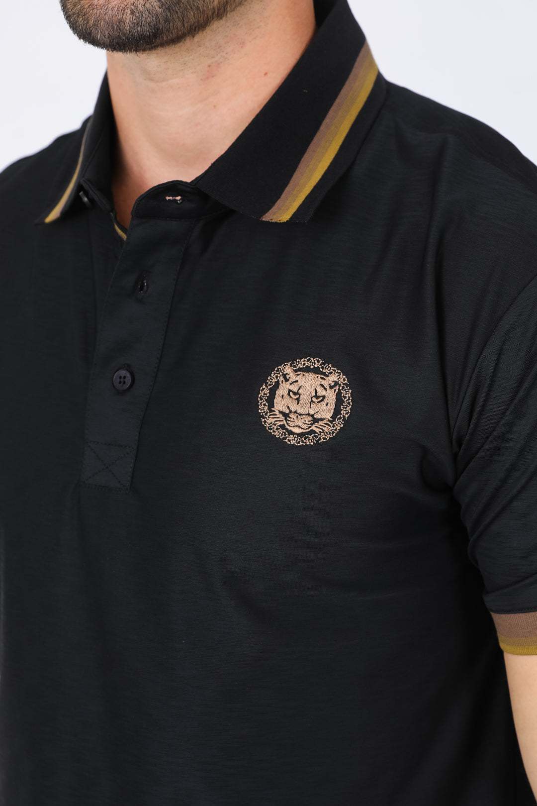 Mens Modern Fit Stretch Cotton Black Polo