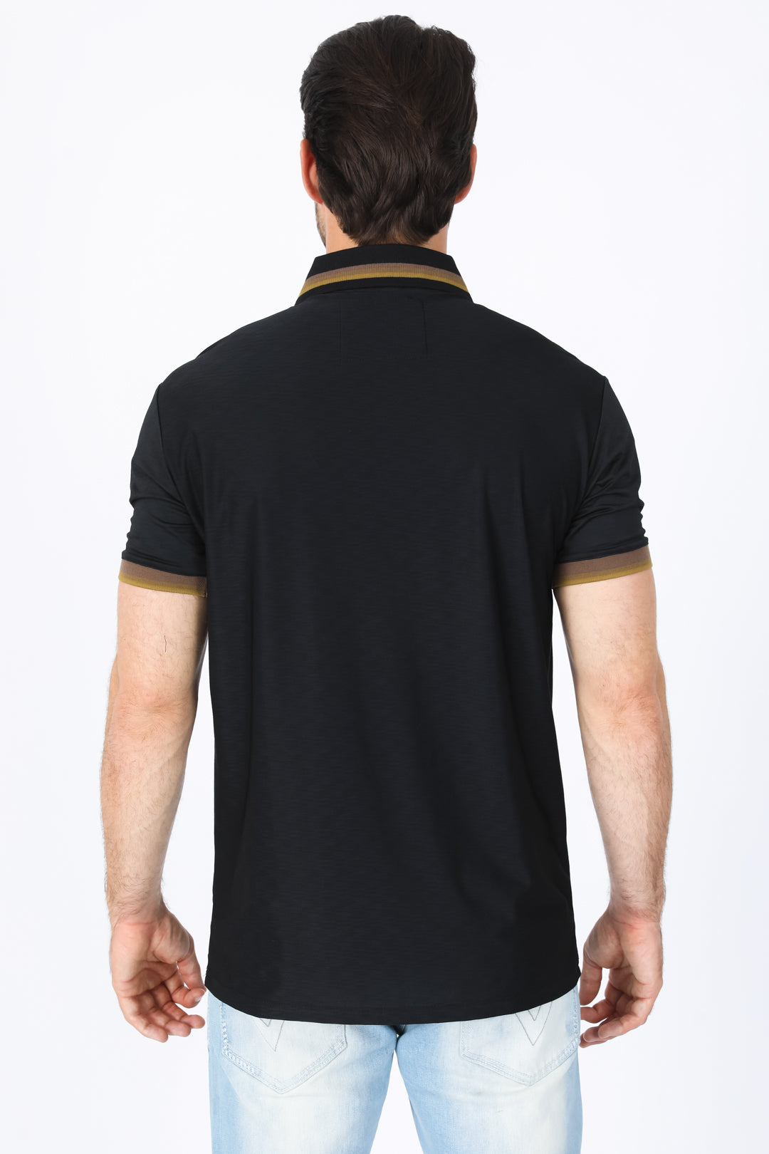 Mens Modern Fit Stretch Cotton Black Polo