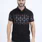 Mens Modern Fit Stretch Cotton Black Polo with Aztec Print