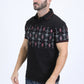 Mens Modern Fit Stretch Cotton Black Polo with Aztec Print