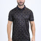 Mens Modern Fit Stretch Cotton Black Polo with Aztec Print