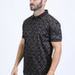 Mens Modern Fit Stretch Cotton Black Polo with Aztec Print