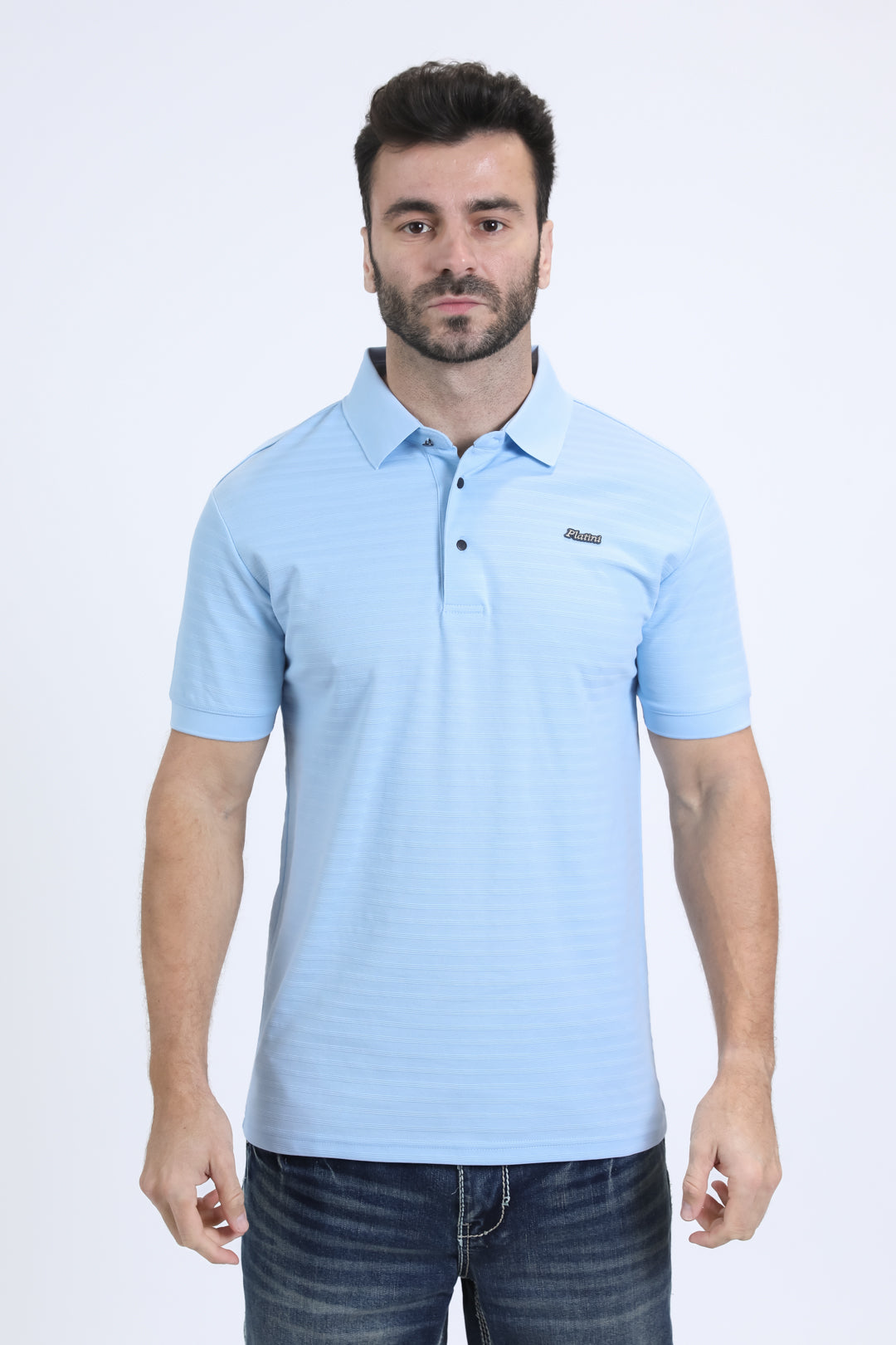 Mens Modern Fit Stretch Cotton Blue Polo