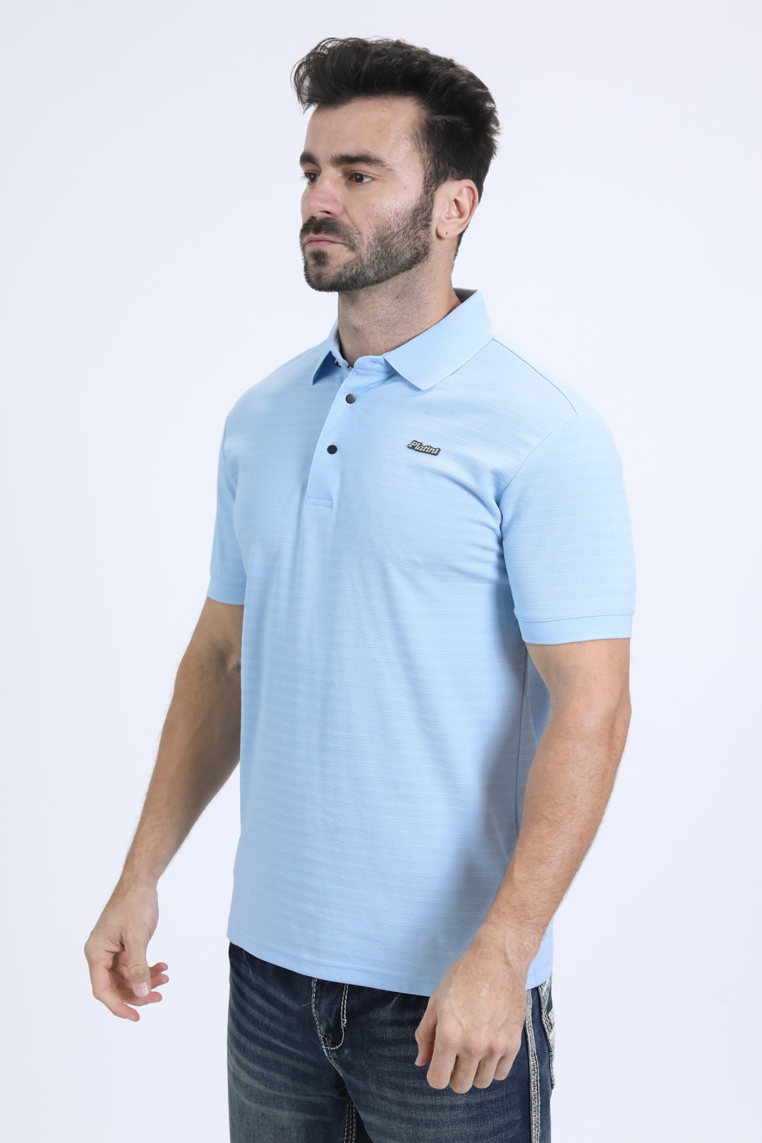 Mens Modern Fit Stretch Cotton Blue Polo