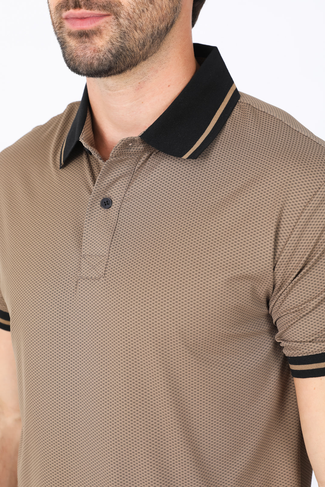 Mens Modern Fit Stretch Cotton Camel Polo