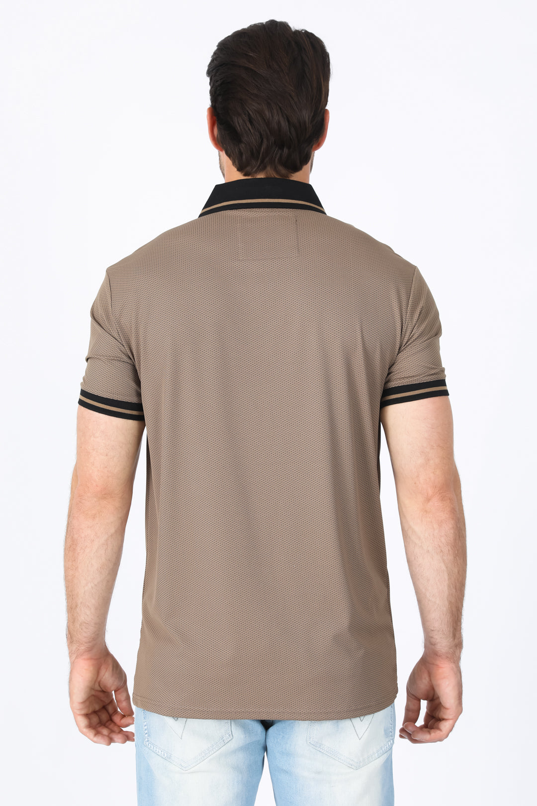 Mens Modern Fit Stretch Cotton Camel Polo