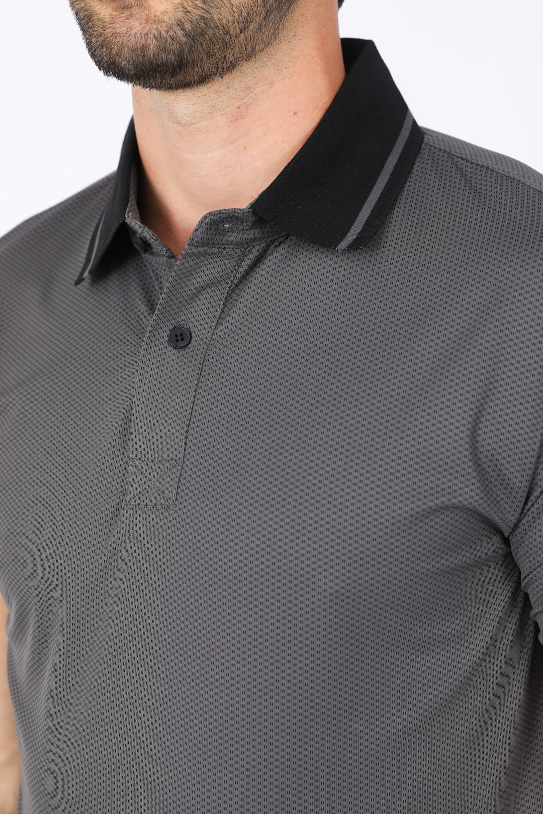 Mens Modern Fit Stretch Cotton Dark Grey Polo