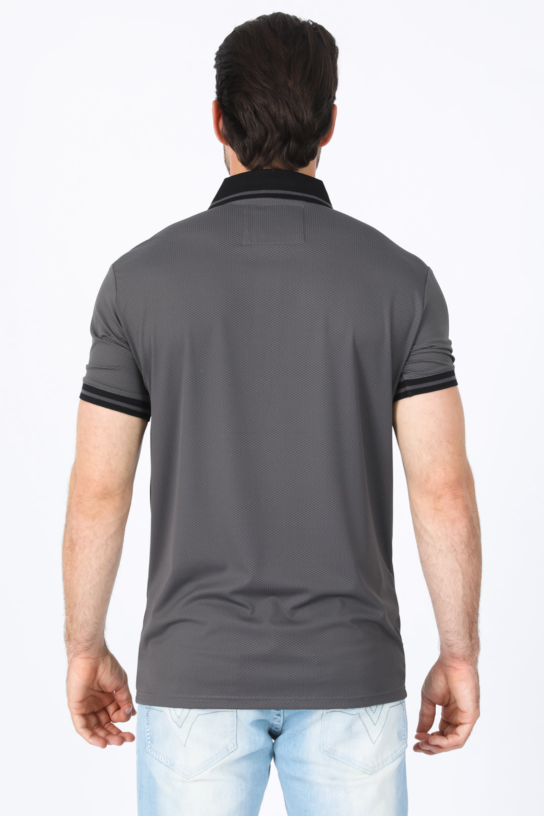 Mens Modern Fit Stretch Cotton Dark Grey Polo