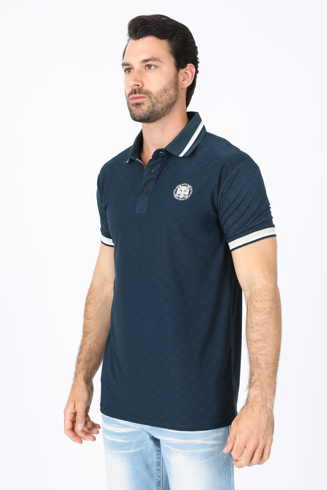 Mens Modern Fit Stretch Cotton Navy Polo