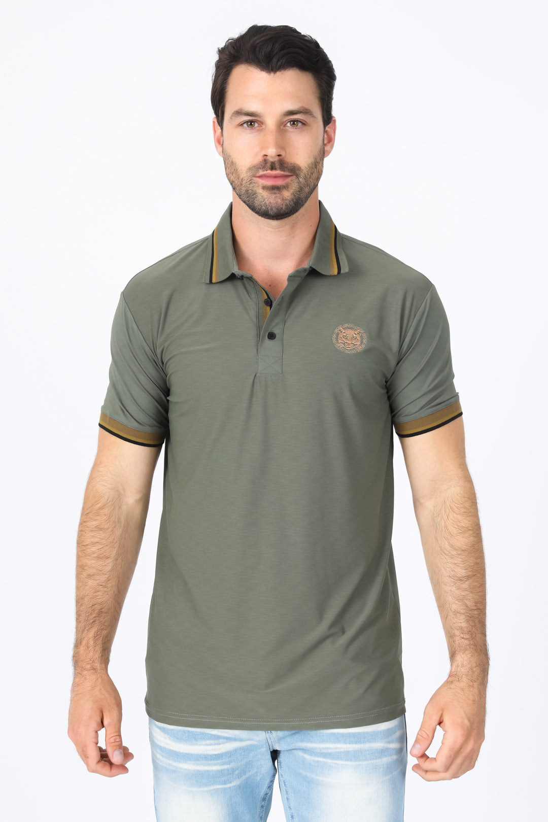 Mens Modern Fit Stretch Cotton Olive Polo