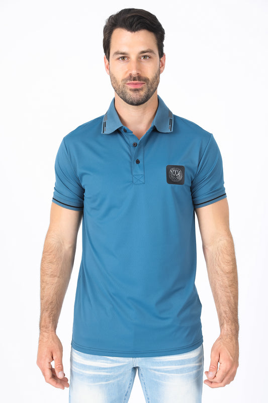 Mens Modern Fit Stretch Cotton Teal Polo