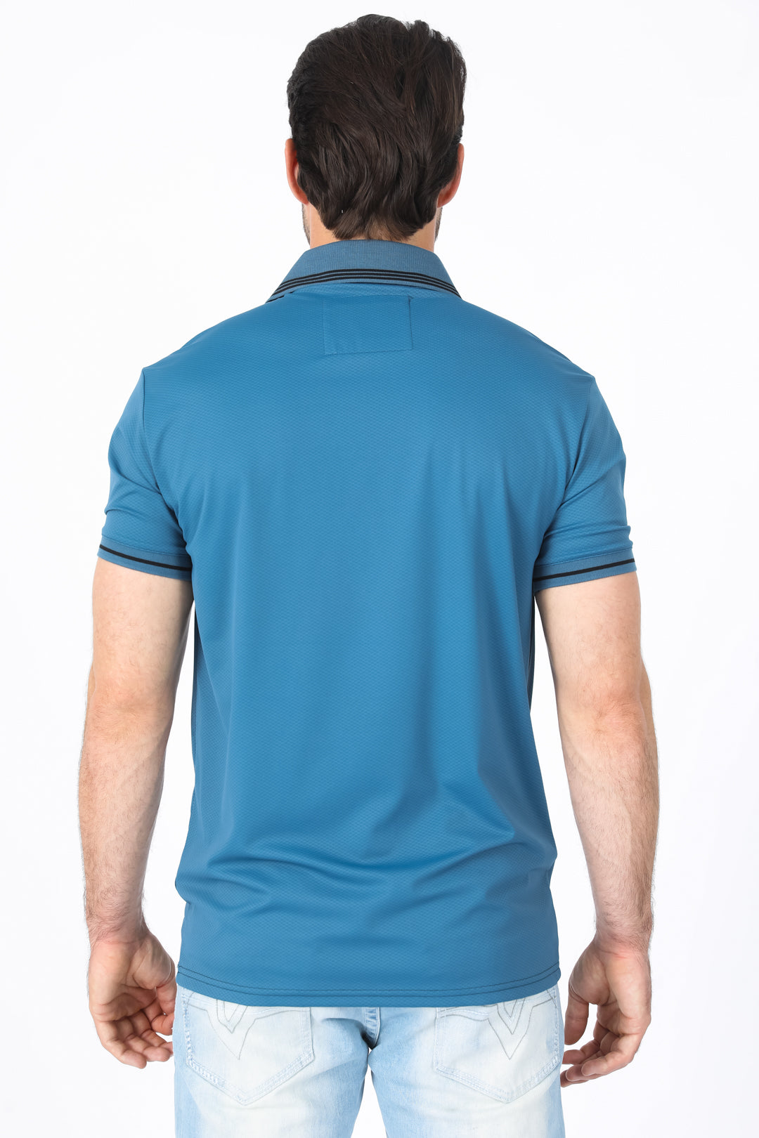 Mens Modern Fit Stretch Cotton Teal Polo