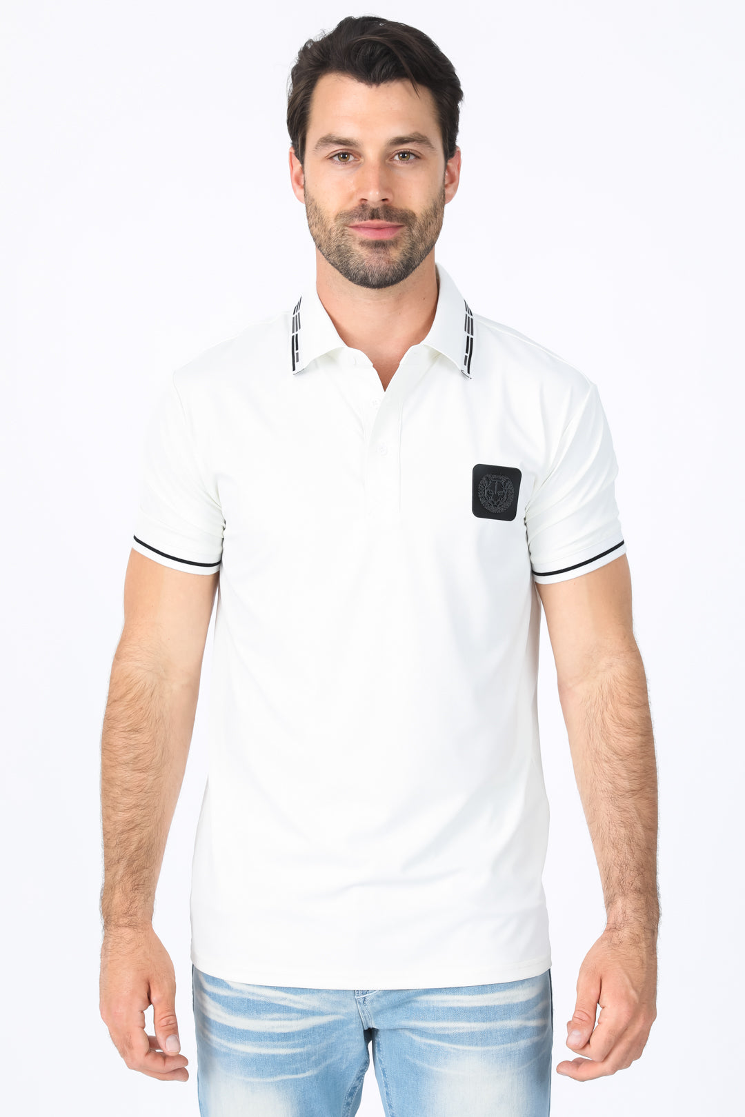 Mens Modern Fit Stretch Cotton White Polo