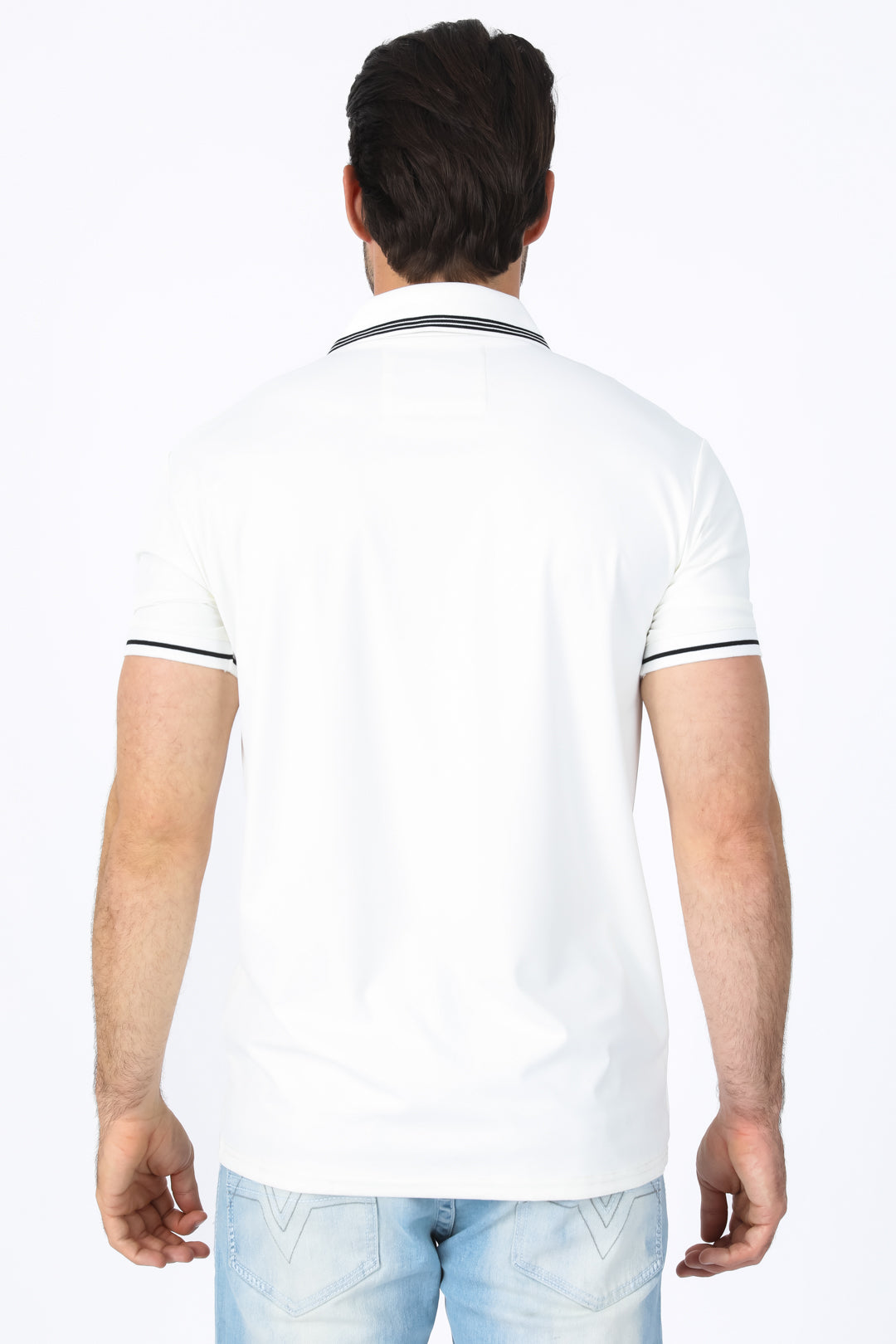 Mens Modern Fit Stretch Cotton White Polo