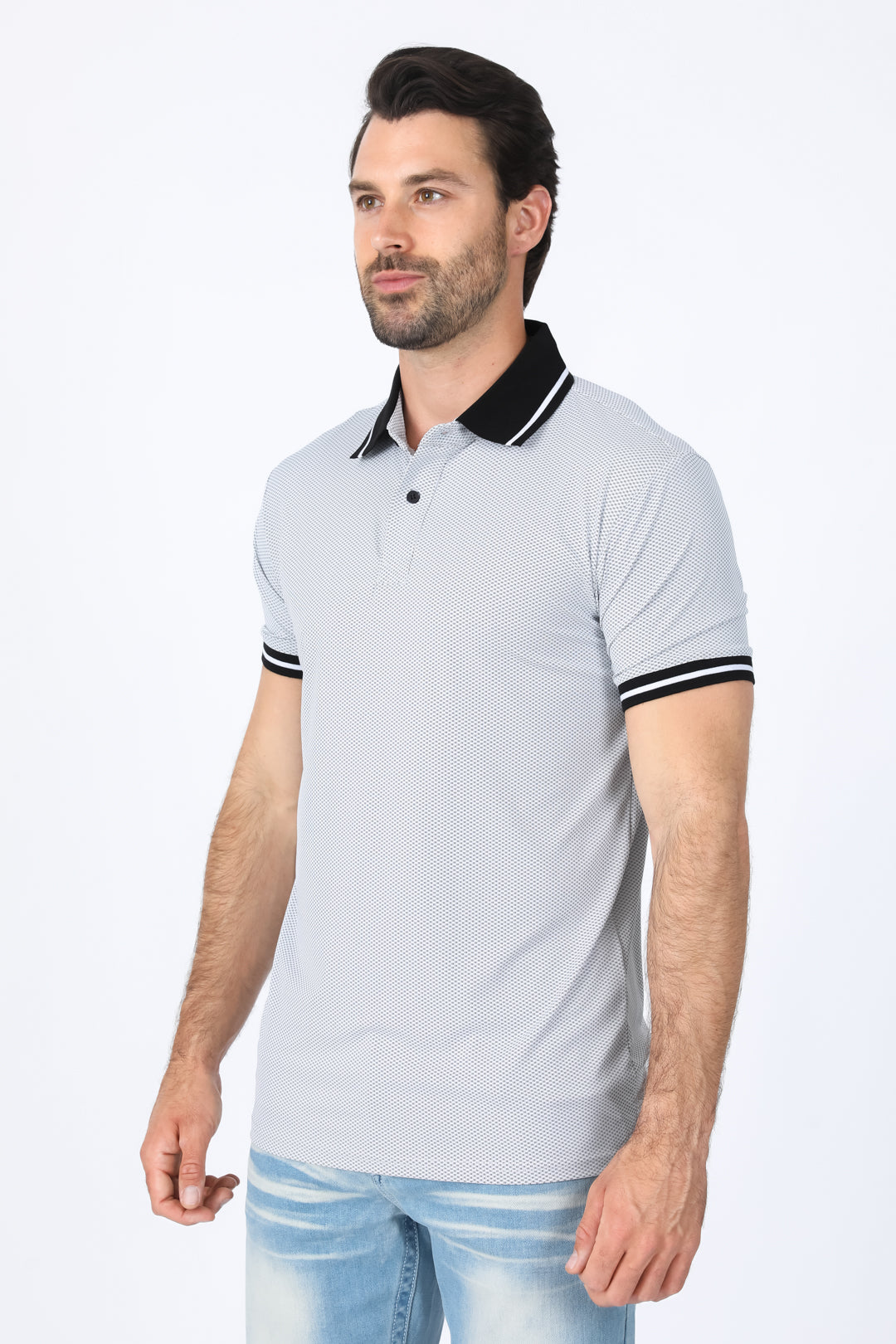 Mens Modern Fit Stretch Cotton White Polo