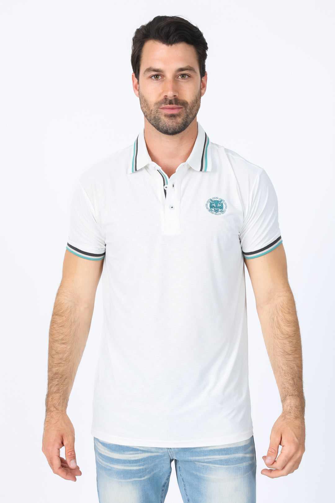 Mens Modern Fit Stretch Cotton White Polo