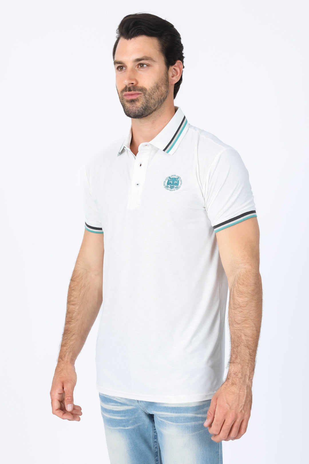 Mens Modern Fit Stretch Cotton White Polo