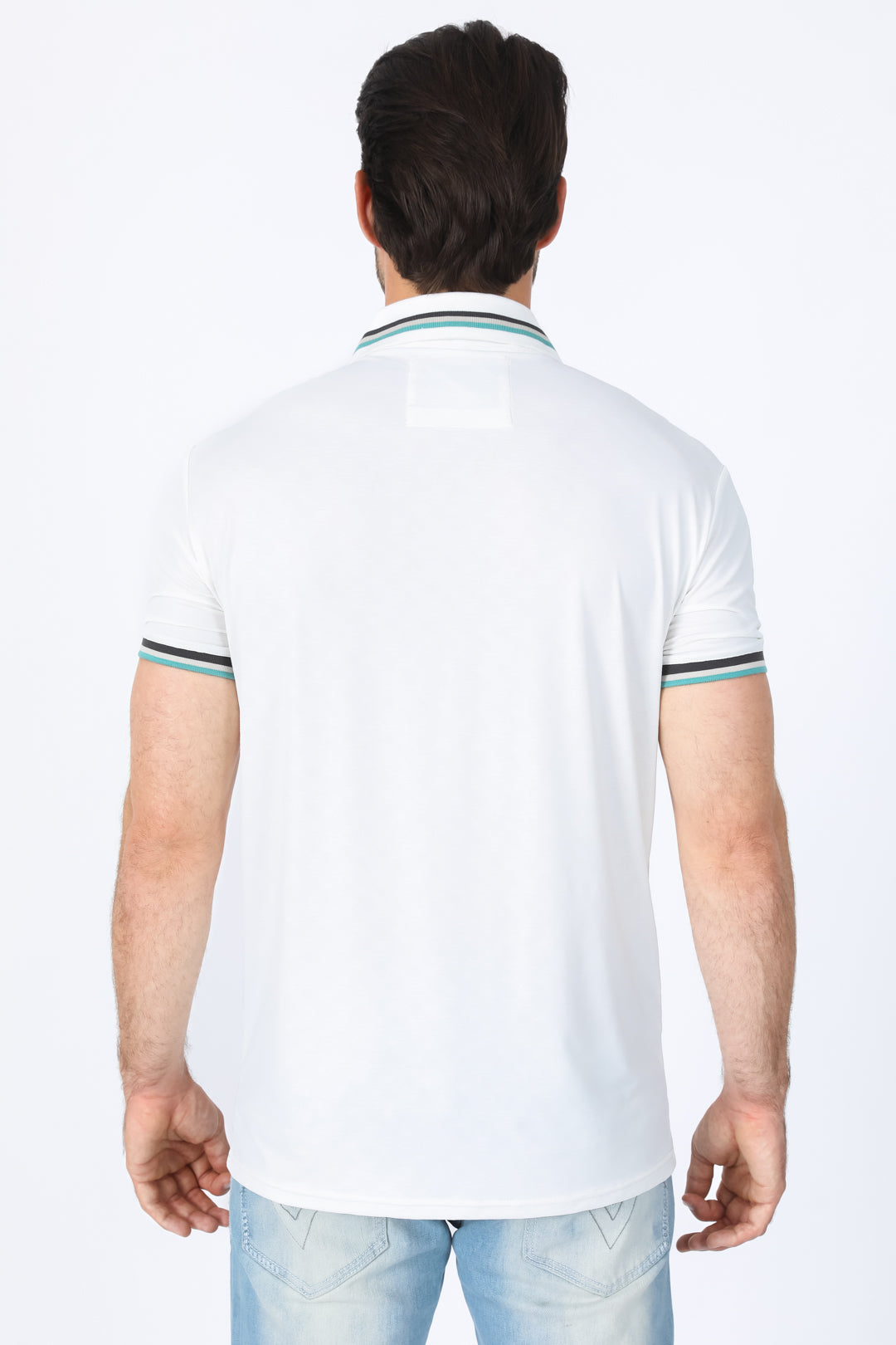 Mens Modern Fit Stretch Cotton White Polo