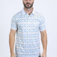 Mens Modern Fit Stretch Cotton White Polo with Aztec Print